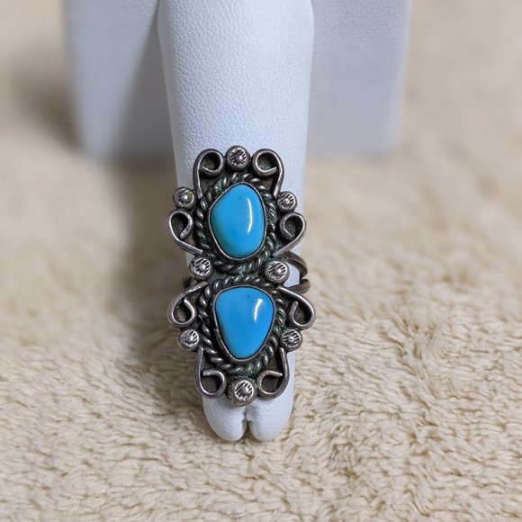 Jewelry - SS Vintage 50's-60's Two Stone Turquoise Ring